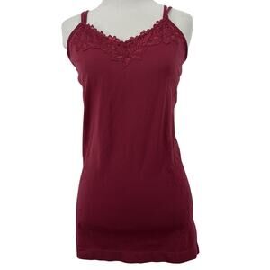 Ultra Teeze One Size S/M Y2K Lace Trim Cami Baby Doll Tank Top Burgundy Preppy